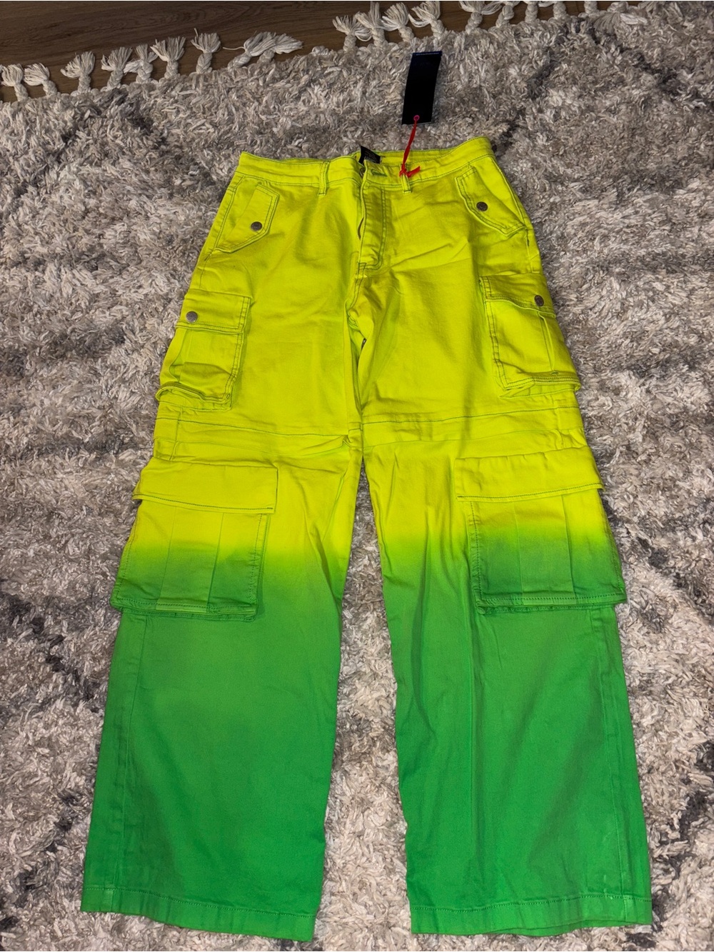 Vibrant Neon Yellow Cargo Pants with Red Drawcord